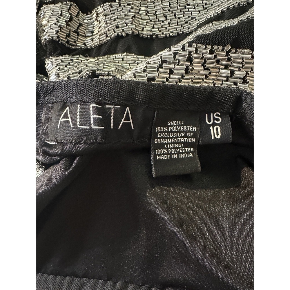 Aleta One-Shoulder Striped Beaded Sequin Mini Dress - Black & Silver 10 - Picture 13 of 13